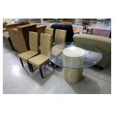 Marble pedestal table with round glass top