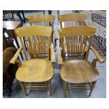 4- Oak slat back arm chairs