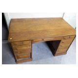 54" oak double pedestal vintage desk,