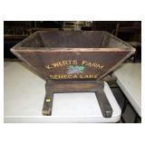 Wooden grape hopper and crucsher decorated