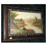 10" x 15" Oil on canvas river scene, signed