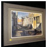 14" x 20" Watercolor, alley scene, signed