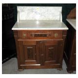 Walnut Victorian marble top dry sink with raised