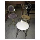 Lot, 2 vintage vanity stools and vintage ice cream