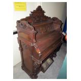 45" Victorian walnut pump organ, ornate, 60