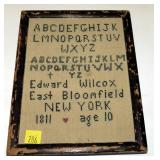 8" x 6" Edward Wilcox sampler, age 10, 1881,