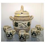 13.5" German handled punch bowl with cover and