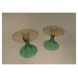 Pair of 6" Steuben Pomona green and amber