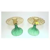 Pair of 6" Steuben Pomona green and amber