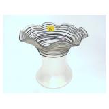 6" Verre de soie vase with black threading,