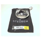 Steuben Hen No. 5517, with bag, signed