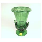 8" Art glass green/opalescent vase, not signed