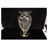 9.75" Engraved crystal vase, not signed