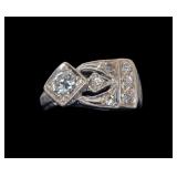 14K White gold Art Deco style mid-century diamond