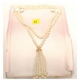 28" Natural pearl necklace with chandelier drop