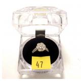Sterling silver diamond floral ring,