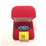 Sterling silver turquoise three-stone ring, size 7