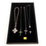 Lot, sterling silver cross pendants and necklaces