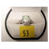 Sterling silver opal ring with diamond halo