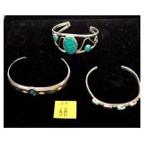 3- Sterling and turquoise cuff bracelets