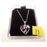 Sterling silver heart with red rose necklace
