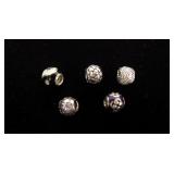Lot, five Pandora charms: 790491EV13, 790174,