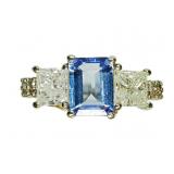 10K White gold emerald cut tanzanite ring