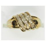 10K Yellow gold swirl style channel set diamond
