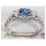 14K White gold natural oval cut sapphire ring
