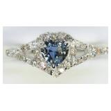 14K White gold natural heart shaped sapphire ring