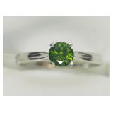 10K White gold green diamond solitaire,