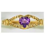14K Yellow gold heart shaped amethyst baby ring