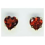 10K Yellow gold heart shaped garnet earrings,
