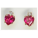 10K Yellow gold heart shaped ruby earrings