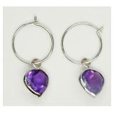 10K White gold hoop earrings with heart shaped