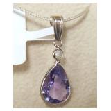 14K White gold pear shaped tanzanite pendant
