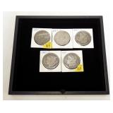 5- Morgan dollars: 1880, 1884-O, 1889-O, 1900-O