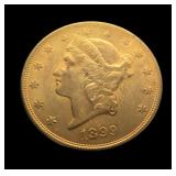 1899-S $20 Gold Liberty Double Eagle, BU