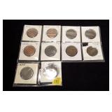 10- U.S. large cents: 4- 1851, 5- 1853, 1855
