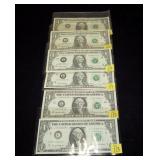 6- $1 Federal Reserve star notes, series of