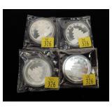 4- 1-ounce .999 silver Chinese Pandas: 1989, 1990,