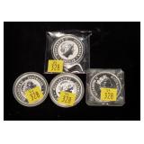 4- 1-ounce .999 silver Australia rounds: 1990,