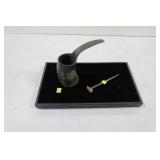 Horn ladle or cup with loading tool
