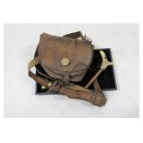 Leather pouch with straps and loading tool
