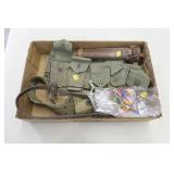 Lot, military pouches, stirups, pistol belt,