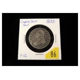 1833 Capped Bust half dollar, F-12