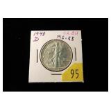 1943-D Walking Liberty half dollar, MS-65