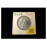 1945 Walking Liberty half dollar, AU-50