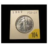 1947 Walking Liberty half dollar, MS-60