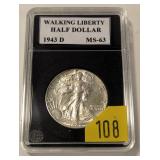 1943-D Walking Liberty half dollar, slab certified
